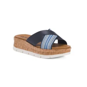 EARTH Dark Blue Leather Finale Casual Slip On Wedge Comfort Sandals