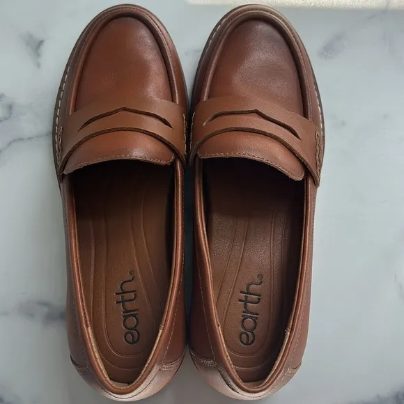 Earth Jarvas Med Brown Round Toe Casual Slip on Penny Loafers Size 7W