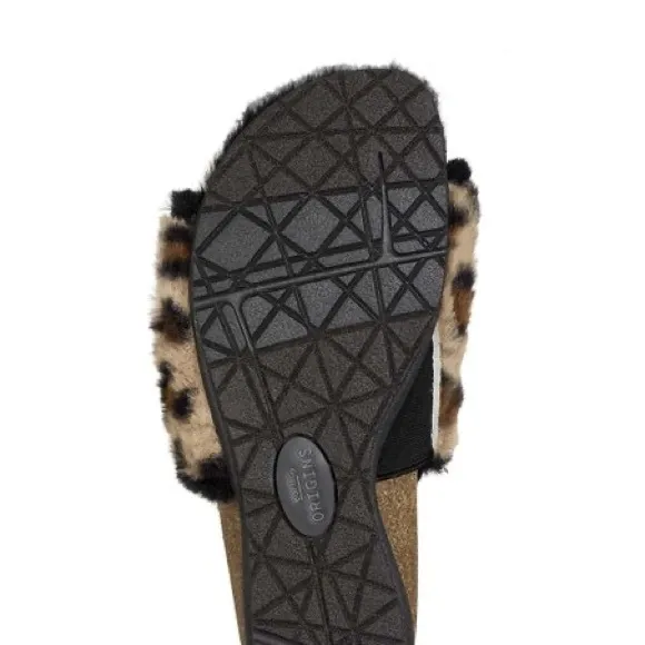 EARTH ORIGINS OLLI SLIDE SANDALS FAUX FUR LEOPARD NWT SZ 8