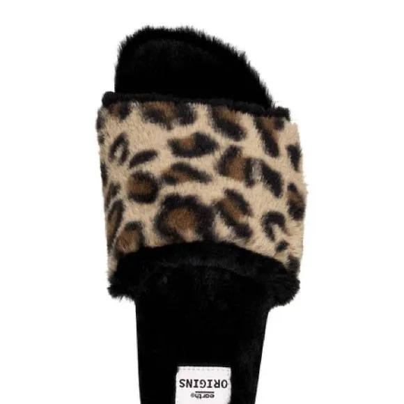EARTH ORIGINS OLLI SLIDE SANDALS FAUX FUR LEOPARD NWT SZ 8