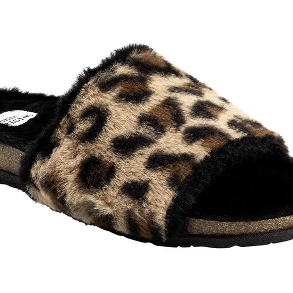 EARTH ORIGINS OLLI SLIDE SANDALS FAUX FUR LEOPARD NWT SZ 8