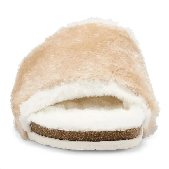EARTH ORIGINS OLLI SLIDE SANDALS FAUX FUR NUDE BLUSH NWT SZ 8
