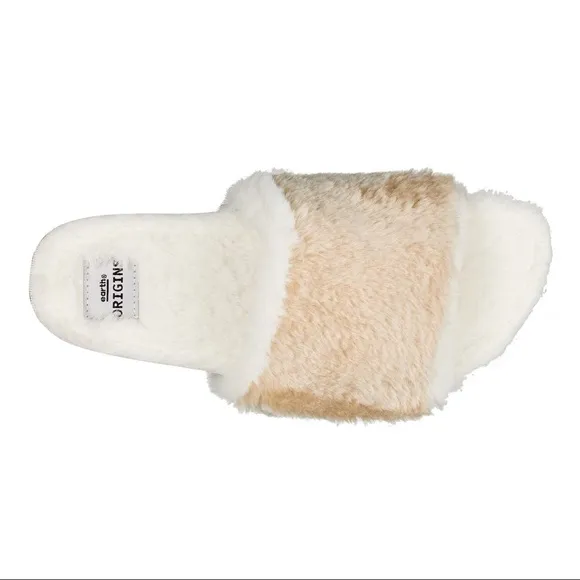 EARTH ORIGINS OLLI SLIDE SANDALS FAUX FUR NUDE BLUSH NWT SZ 8