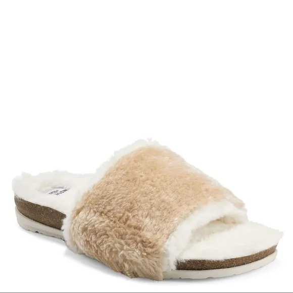 EARTH ORIGINS OLLI SLIDE SANDALS FAUX FUR NUDE BLUSH NWT SZ 8
