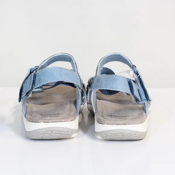 Earth Origins Savoy Slade Suede Cendre Blue Open Toe Adjustable Strap Sandal NWT
