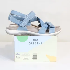 Earth Origins Savoy Slade Suede Cendre Blue Open Toe Adjustable Strap Sandal NWT