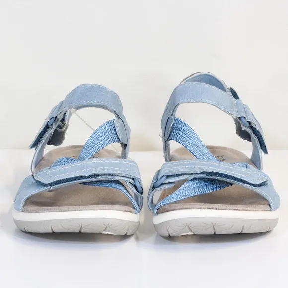 Earth Origins Savoy Slade Suede Cendre Blue Open Toe Adjustable Strap Sandal NWT