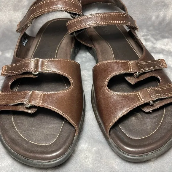 Ecco Chocolate Brown Leather Adjustable Three Strap Sandals Size 39