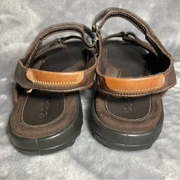 Ecco Chocolate Brown Leather Adjustable Three Strap Sandals Size 39