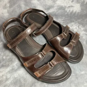 Ecco Chocolate Brown Leather Adjustable Three Strap Sandals Size 39