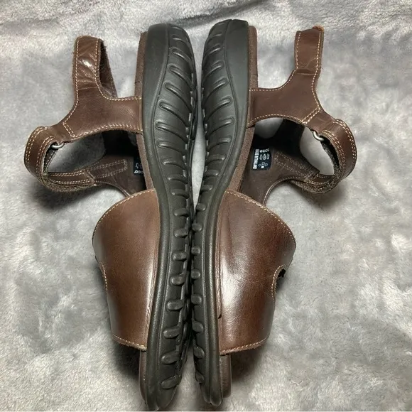 Ecco Chocolate Brown Leather Adjustable Three Strap Sandals Size 39