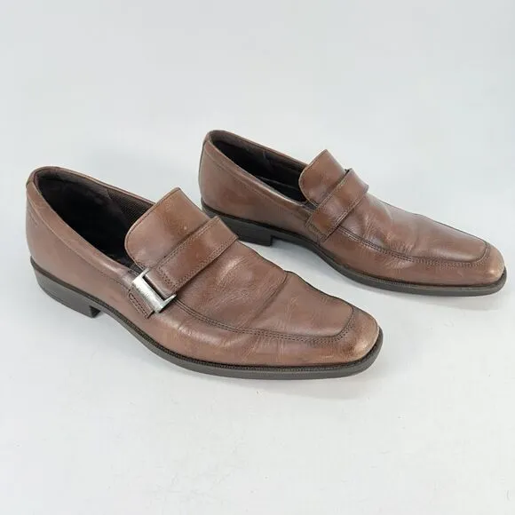 Ecco Men's Edinburgh Brown Leather Bicycle Toe Buckle Loafers EU 46 US 13