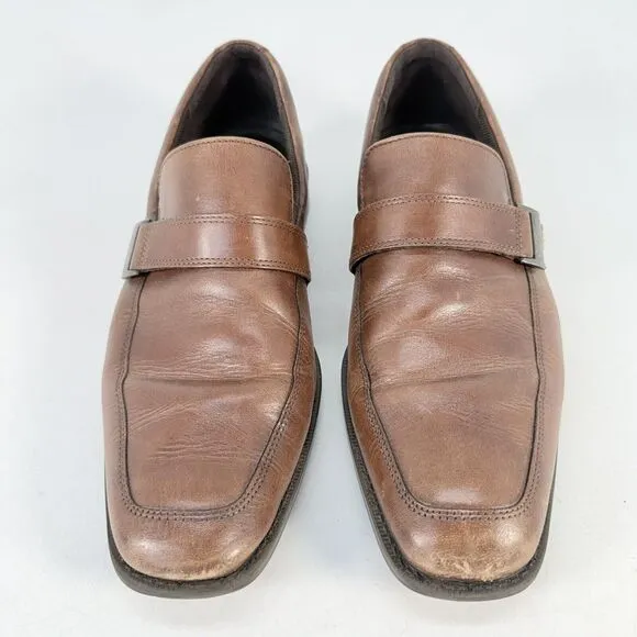 Ecco Men's Edinburgh Brown Leather Bicycle Toe Buckle Loafers EU 46 US 13