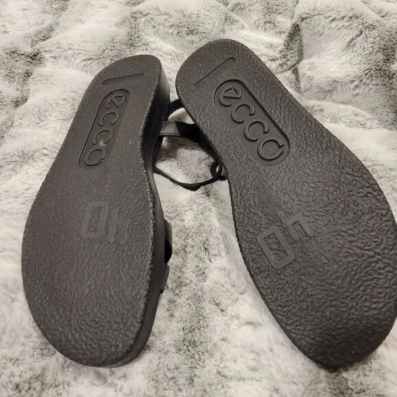 Ecco Neutral Black Leather Ankle Strap Sandals 9 / 9.5