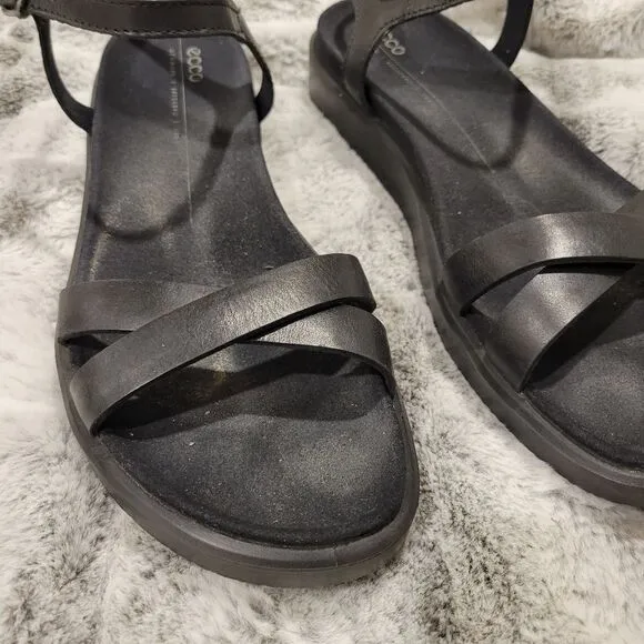 Ecco Neutral Black Leather Ankle Strap Sandals 9 / 9.5