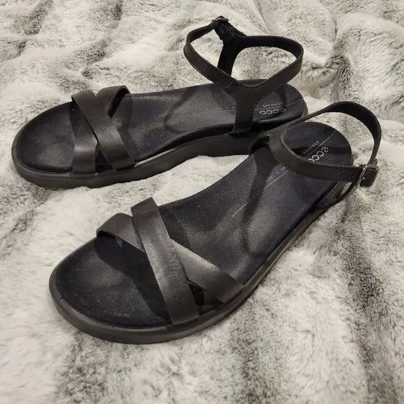 Ecco Neutral Black Leather Ankle Strap Sandals 9 / 9.5