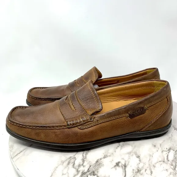 Ecco Square Toe Leather Penny Loafers Mens 43/9-9.5 Comfy Classic Preppy Office