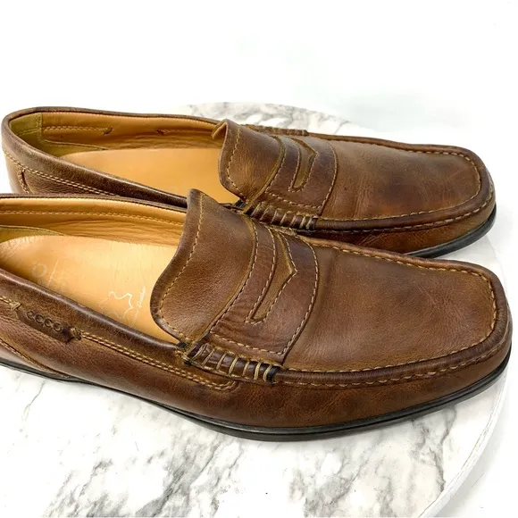Ecco Square Toe Leather Penny Loafers Mens 43/9-9.5 Comfy Classic Preppy Office