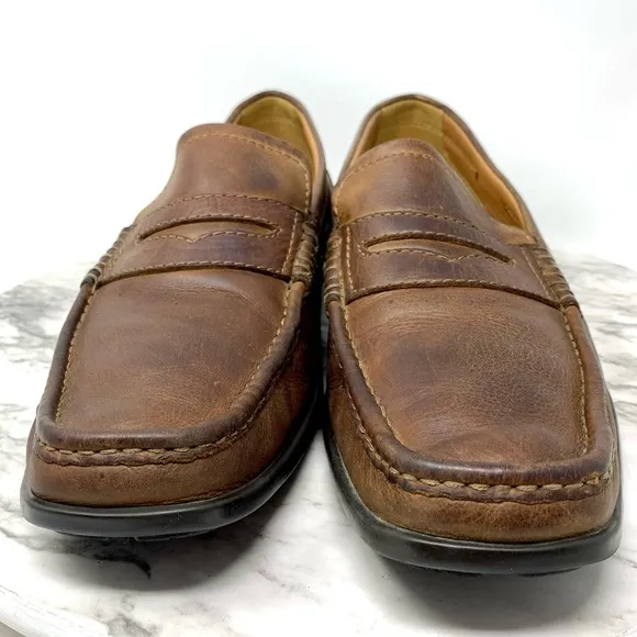 Ecco Square Toe Leather Penny Loafers Mens 43/9-9.5 Comfy Classic Preppy Office