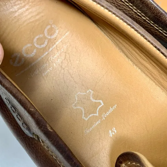 Ecco Square Toe Leather Penny Loafers Mens 43/9-9.5 Comfy Classic Preppy Office