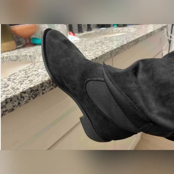 Effect Suede Over-The-Knee Ankle Boots, French Western Style Chunk