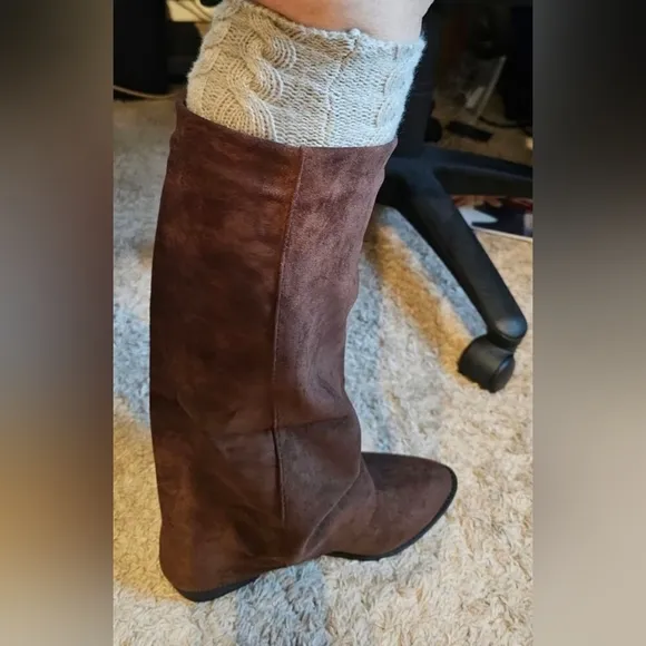 Effect Suede Over-The-Knee Ankle Boots, French Western Style Chunk