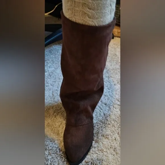 Effect Suede Over-The-Knee Ankle Boots, French Western Style Chunk