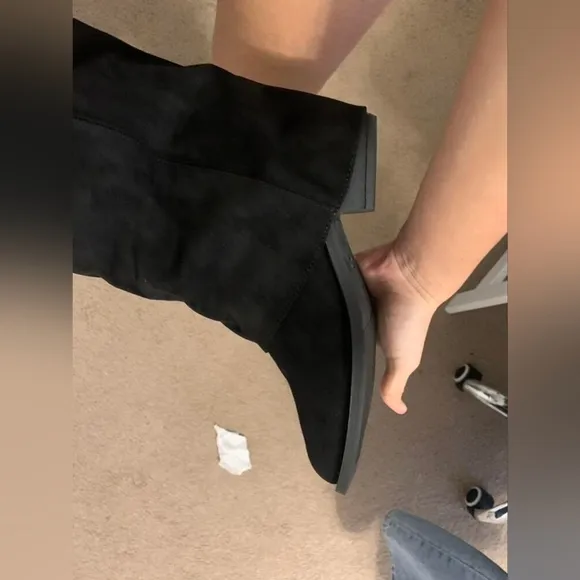Effect Suede Over-The-Knee Ankle Boots, French Western Style Chunk