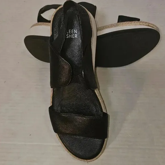 Eileen Fisher Black Platform Dash Wedge Slip On Slingback Womens Sandal SZ 7
