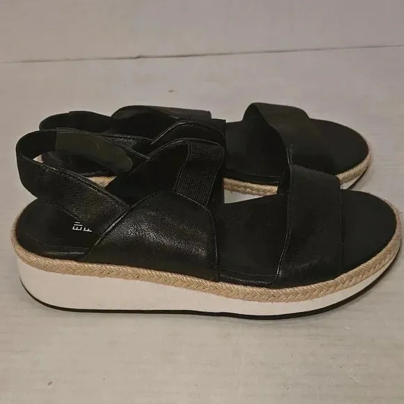 Eileen Fisher Black Platform Dash Wedge Slip On Slingback Womens Sandal SZ 7