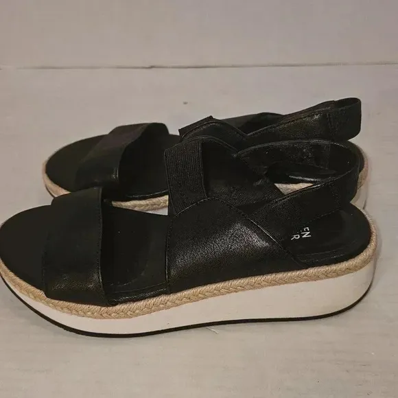 Eileen Fisher Black Platform Dash Wedge Slip On Slingback Womens Sandal SZ 7