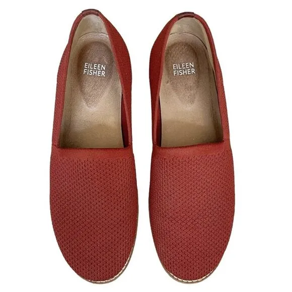 Eileen Fisher | Demi Serrano Brick Red Stretch Knit Flat Loafers Size 9
