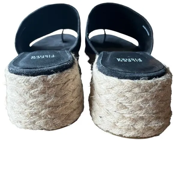 Eileen Fisher Espadrilles Size 9 Black Wedges Sandals Slides Suede Jute Coastal