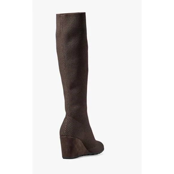 Eileen Fisher Kasana Wedge Boots 10 NWOT Brown Pull On Sock Knee High Tall