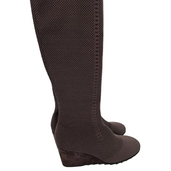 Eileen Fisher Kasana Wedge Boots 10 NWOT Brown Pull On Sock Knee High Tall
