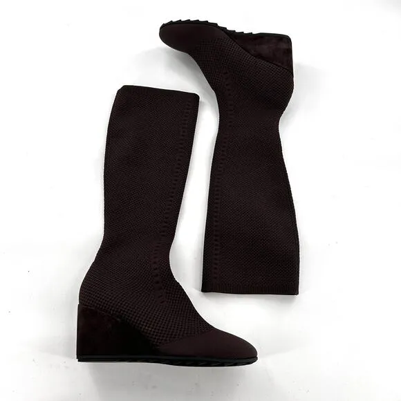 Eileen Fisher Kasana Wedge Boots 10 NWOT Brown Pull On Sock Knee High Tall