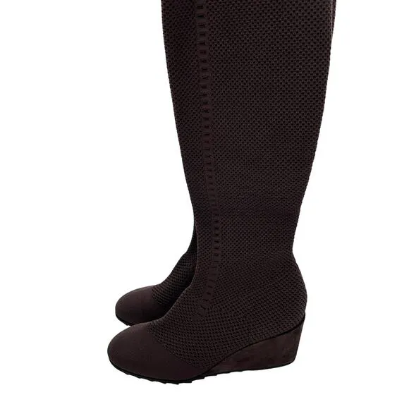 Eileen Fisher Kasana Wedge Boots 10 NWOT Brown Pull On Sock Knee High Tall