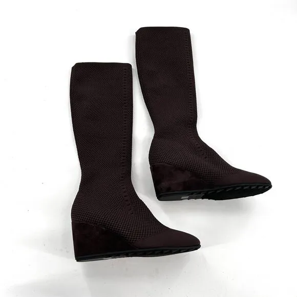 Eileen Fisher Kasana Wedge Boots 10 NWOT Brown Pull On Sock Knee High Tall