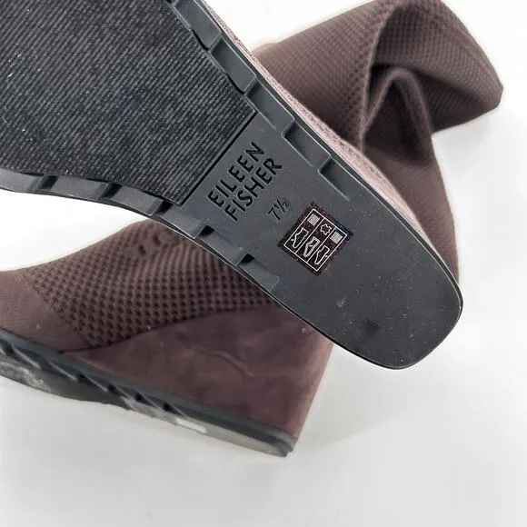 Eileen Fisher Kasana Wedge Boots 7.5 NWOT Brown Pull On Sock Knee High Tall