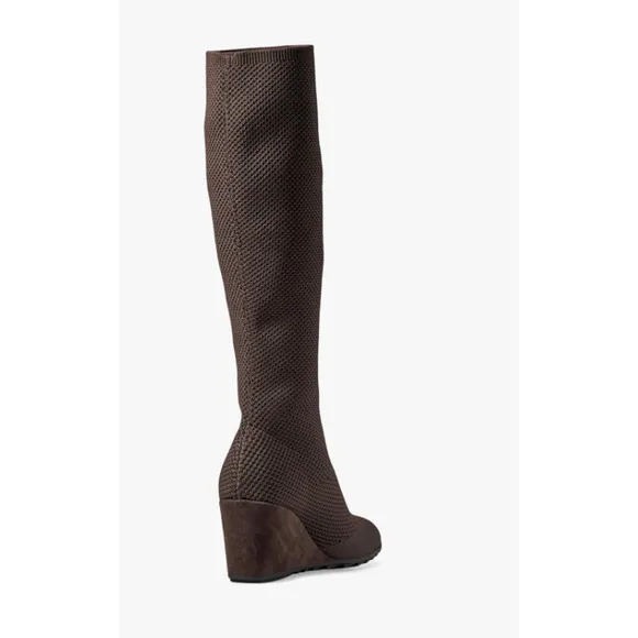 Eileen Fisher Kasana Wedge Boots 7.5 NWOT Brown Pull On Sock Knee High Tall