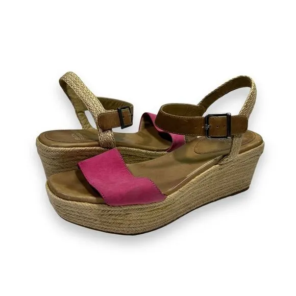 Eileen‎ Fisher Pink &amp; Tan Espadrille Platform Wedge Sandals Shoes Womens 8