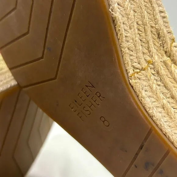 Eileen‎ Fisher Pink &amp; Tan Espadrille Platform Wedge Sandals Shoes Womens 8