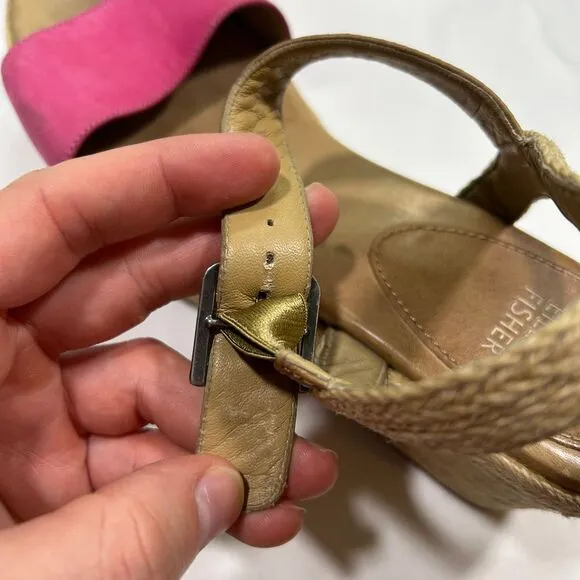 Eileen‎ Fisher Pink &amp; Tan Espadrille Platform Wedge Sandals Shoes Womens 8