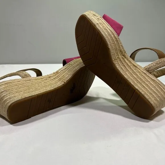Eileen‎ Fisher Pink &amp; Tan Espadrille Platform Wedge Sandals Shoes Womens 8