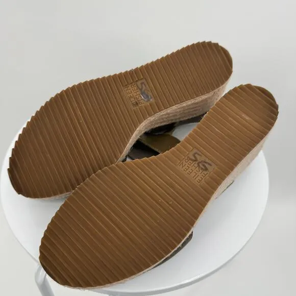 Eileen Fisher Winnie sandals 8.5 wedge espadrille leather hook and loop olive