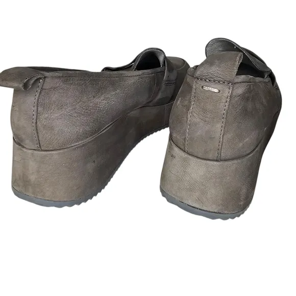 Eileen Fisher Womens Max Nubuck Gray Platform Wedge Loafers Size 9.5