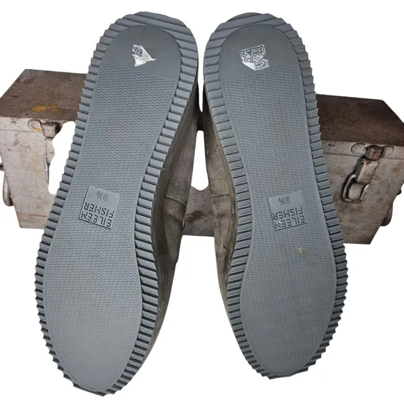 Eileen Fisher Womens Max Nubuck Gray Platform Wedge Loafers Size 9.5
