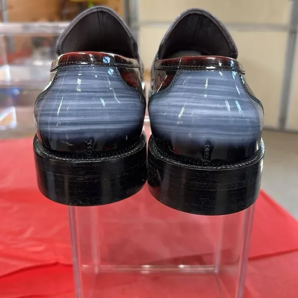 Elegant Black and Gray Slip-On Loafers with Glossy Finish