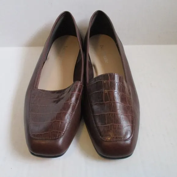 *Enzo Angiolini Chestnut Brown Croc Loafers Squared Toe Flats