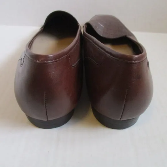 *Enzo Angiolini Chestnut Brown Croc Loafers Squared Toe Flats